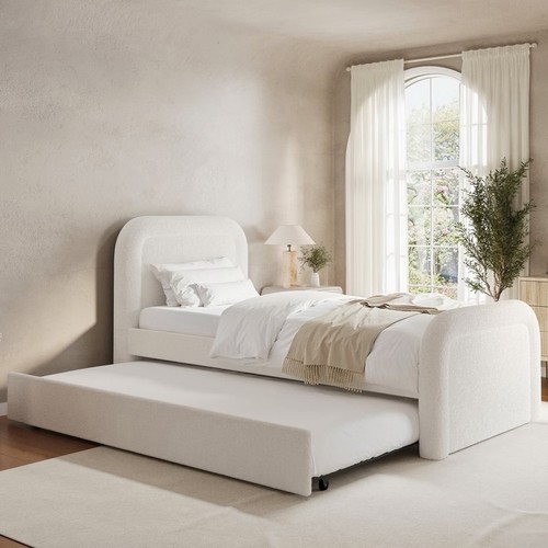 Cream single guest bed with - cream,