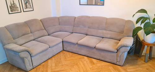 Grey fabric corner sofa with - fabric,